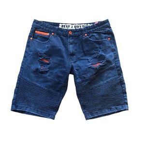 Beat & Rhythm Hip Hop Urban Distressed Blue Denim Jean Shorts - W38